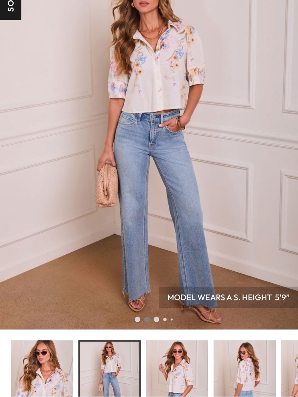 Vici Cream Floral Button-Up Blouse with Pink and Blue Blooms